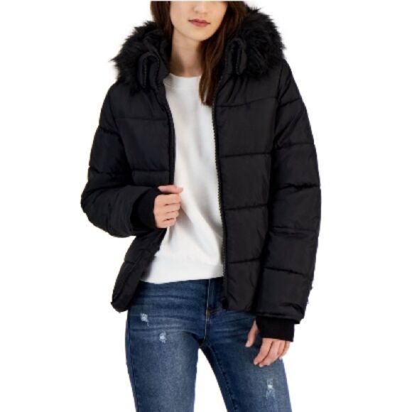 Maralyn & Me Juniors' Faux-Fur-Trim
Hooded Puffer Coat jacket - Black size M - Picture 3 of 7